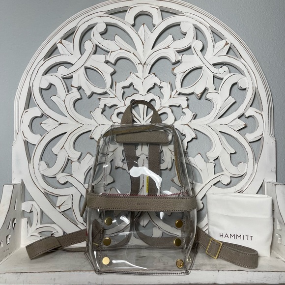 SOLD Hammitt Los Angeles Hunter Medium Clear Backpack Grey Natural Brushed Gold - Picture 6 of 6